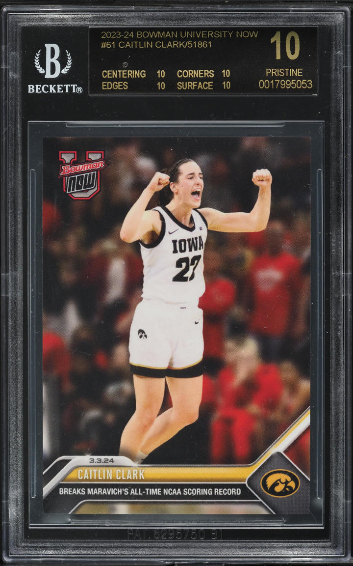 2023 Bowman Now University Caitlin Clark ROOKIE #61 BGS 10 BLACK LABEL