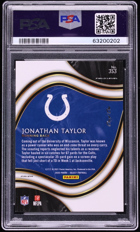 2020 Select Field Level Black Prizm Jonathan Taylor ROOKIE 1/1 #353 PSA 9 MINT
