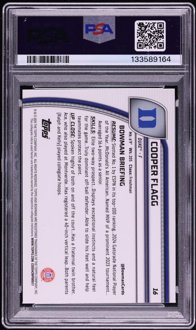 2024 Bowman Chrome University Xfractor Cooper Flagg ROOKIE #16 PSA 10 GEM MINT