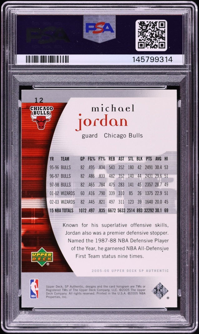 2005 SP Authentic Michael Jordan #12 PSA 10 GEM MINT