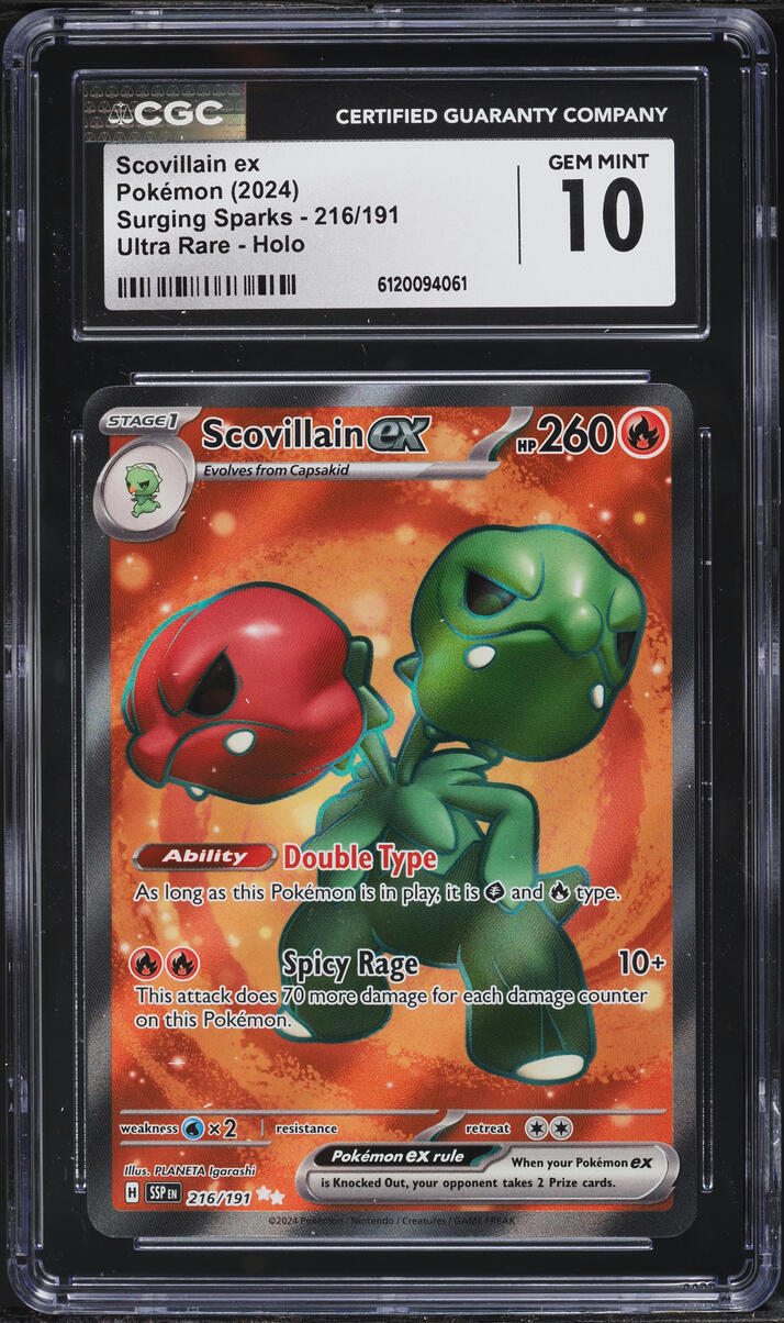 2024 Pokemon Scarlet & Violet Surging Sparks Full Art Scovillain ex #216 CGC 10 GEM MINT