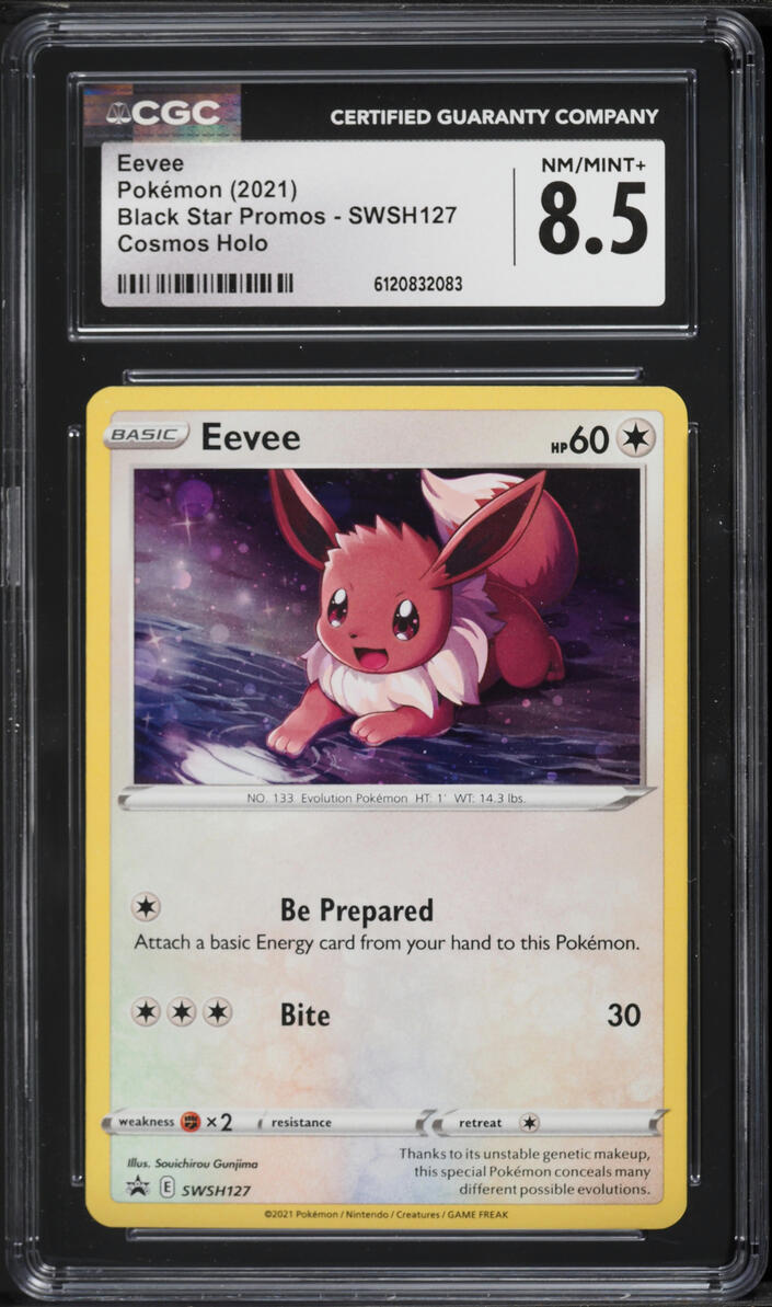 2021 Pokemon Sword & Shield Black Star Promo Cosmos Holo Eevee #SWSH127 CGC 8.5 NM-MT+