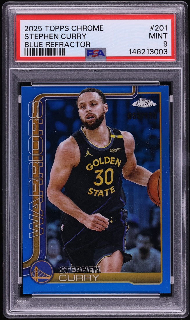 2025 Topps Chrome Blue Refractor Stephen Curry /150 #201 PSA 9 MINT