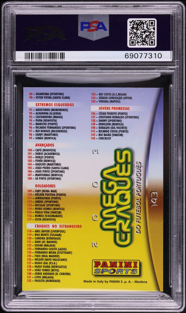 2002 Panini Sports Mega Craques Checklist w/ Cristiano Ronaldo ROOKIE #143 PSA 8