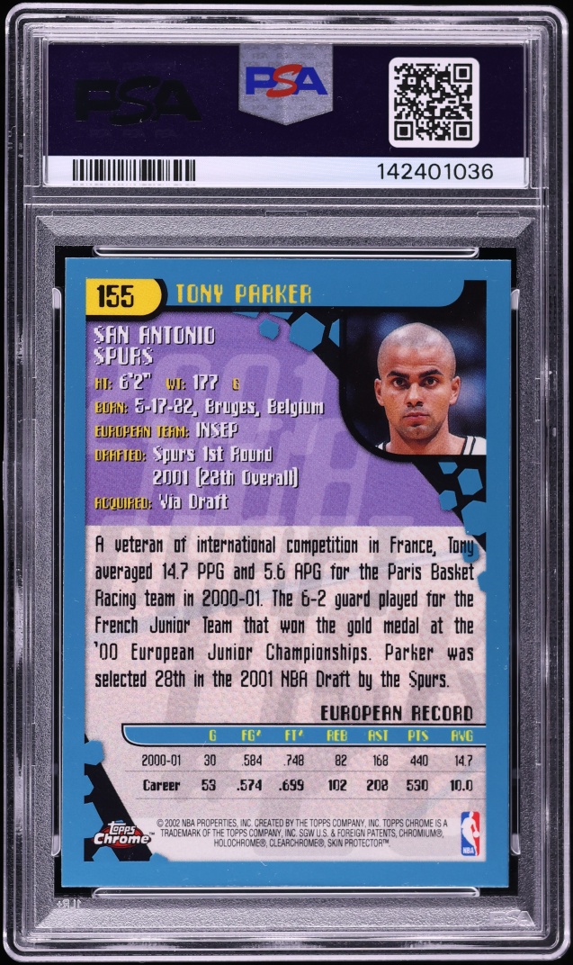 2001 Topps Chrome Tony Parker ROOKIE #155 PSA 9 MINT