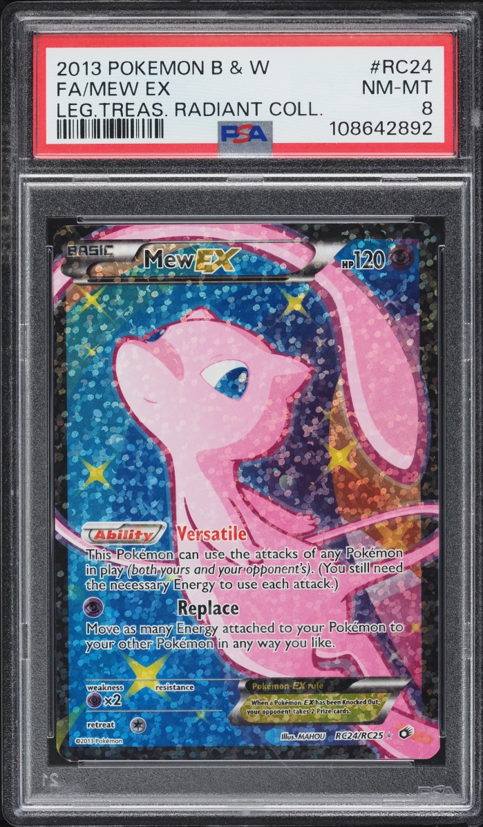 2013 Pokemon Black & White Legendary Treasures Radiant Collection Full Art Mew EX #RC24 PSA 8