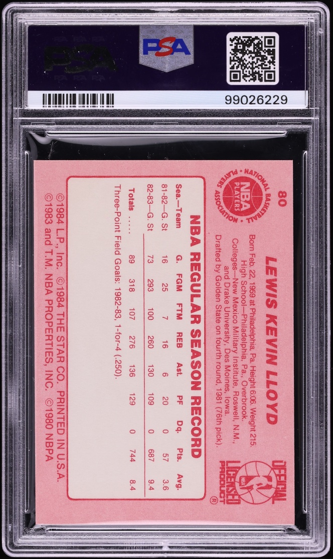 1983 Star Basketball Lewis Lloyd #80 PSA 8 NM-MT
