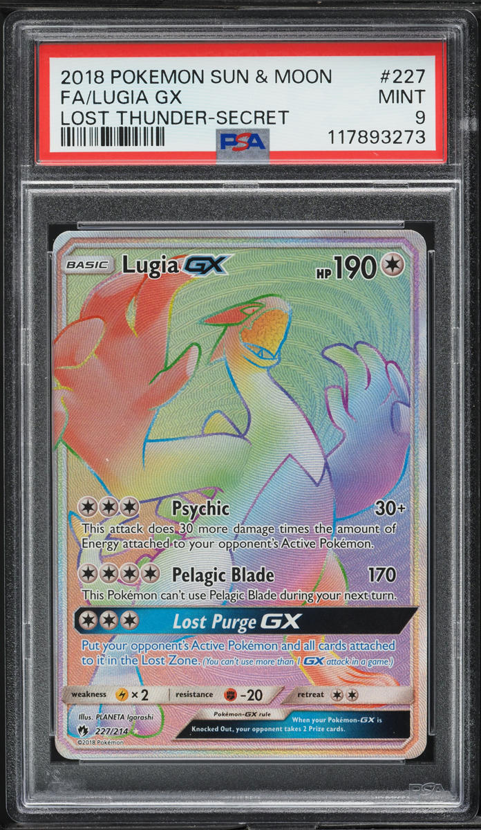 2018 Pokemon Sun & Moon Lost Thunder Rainbow Rare Lugia GX #227 PSA 9 MINT