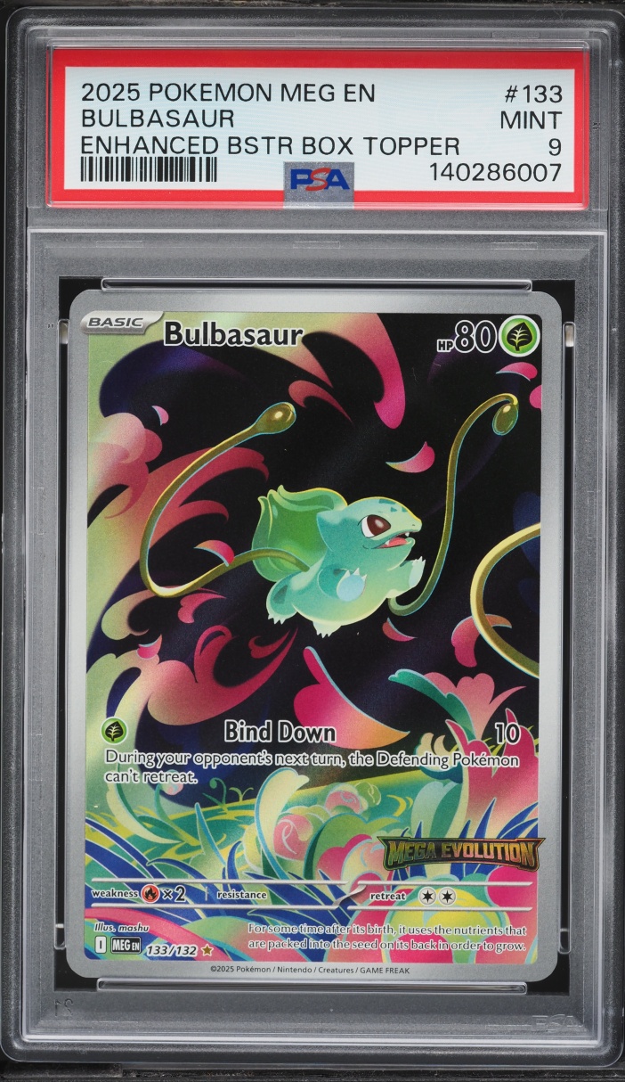 2025 Pokemon Mega Evolution Enhanced Booster Display Box Topper Bulbasaur #133 PSA 9 MINT