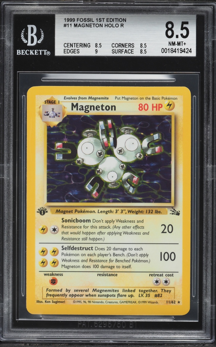 1999 Pokemon Fossil 1st Edition Holo Magneton #11 BGS 8.5 NM-MT+