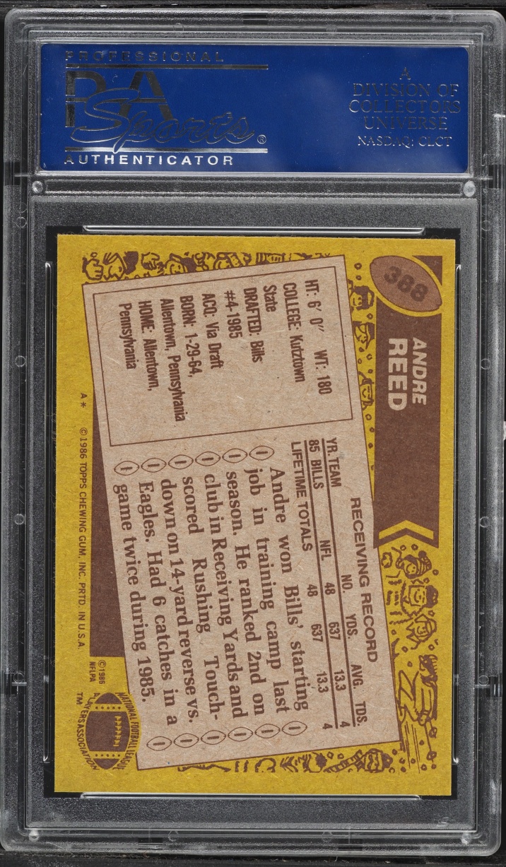 1986 Topps Football Andre Reed ROOKIE #388 PSA 9 MINT