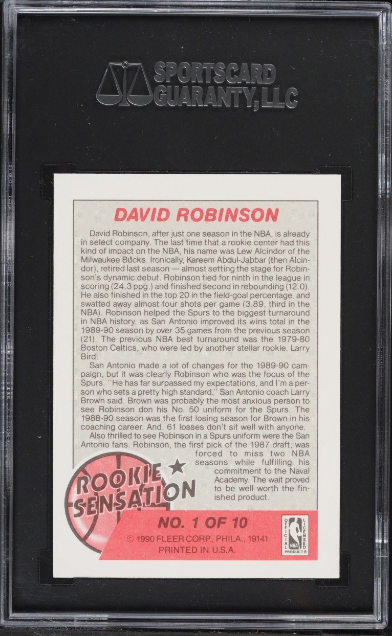 1990 Fleer Sensations David Robinson ROOKIE #1 SGC 10 GEM MINT