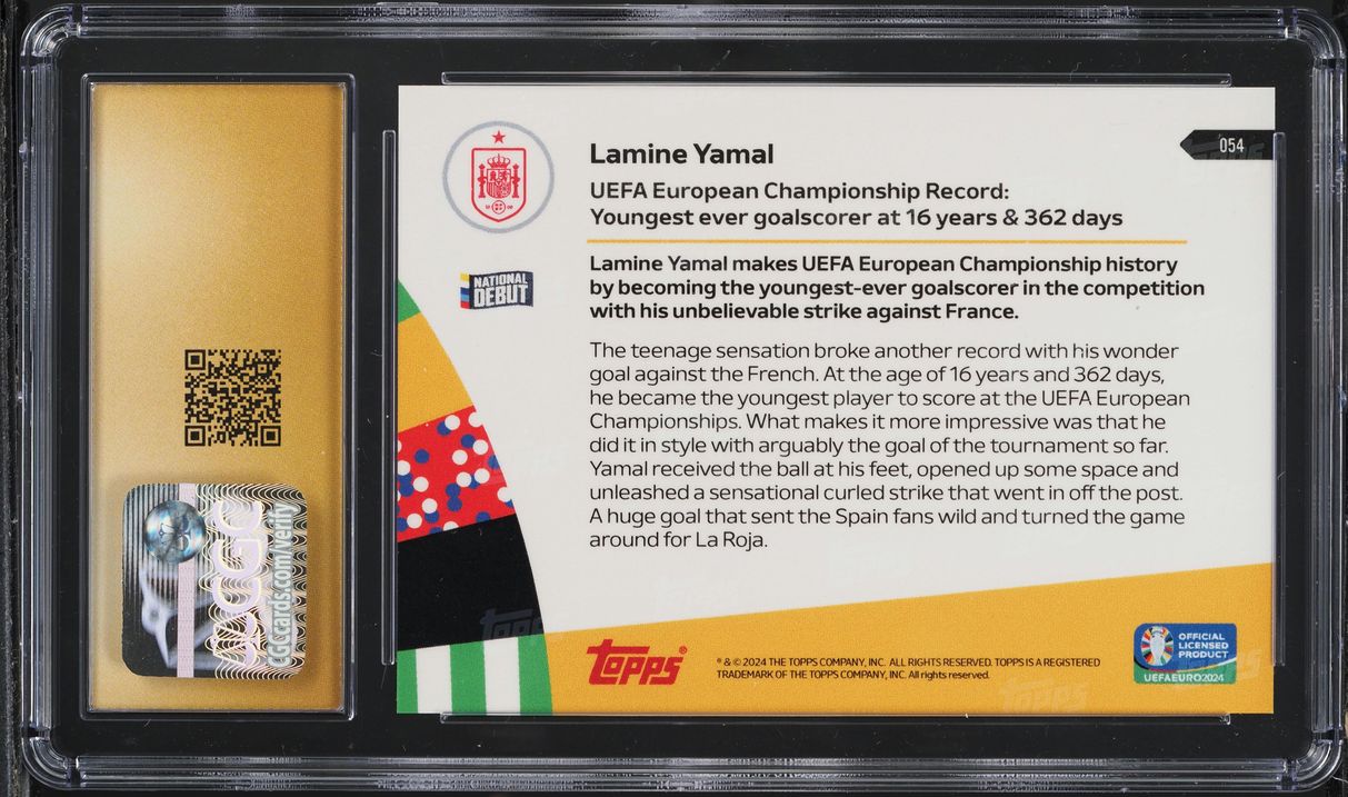 2024 Topps Now UEFA Euro Lamine Yamal ROOKIE #054 CGC 10 PRISTINE
