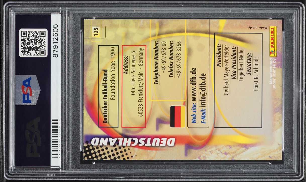 2002 Panini World Cup Korea Japan Fed. Logo Germany #125 PSA 7 NRMT