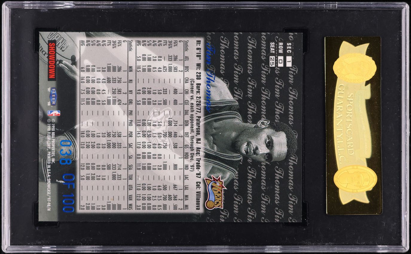 1997 Flair Showcase Legacy Collection Row 0 Tim Thomas ROOKIE /100 #25 SGC 10