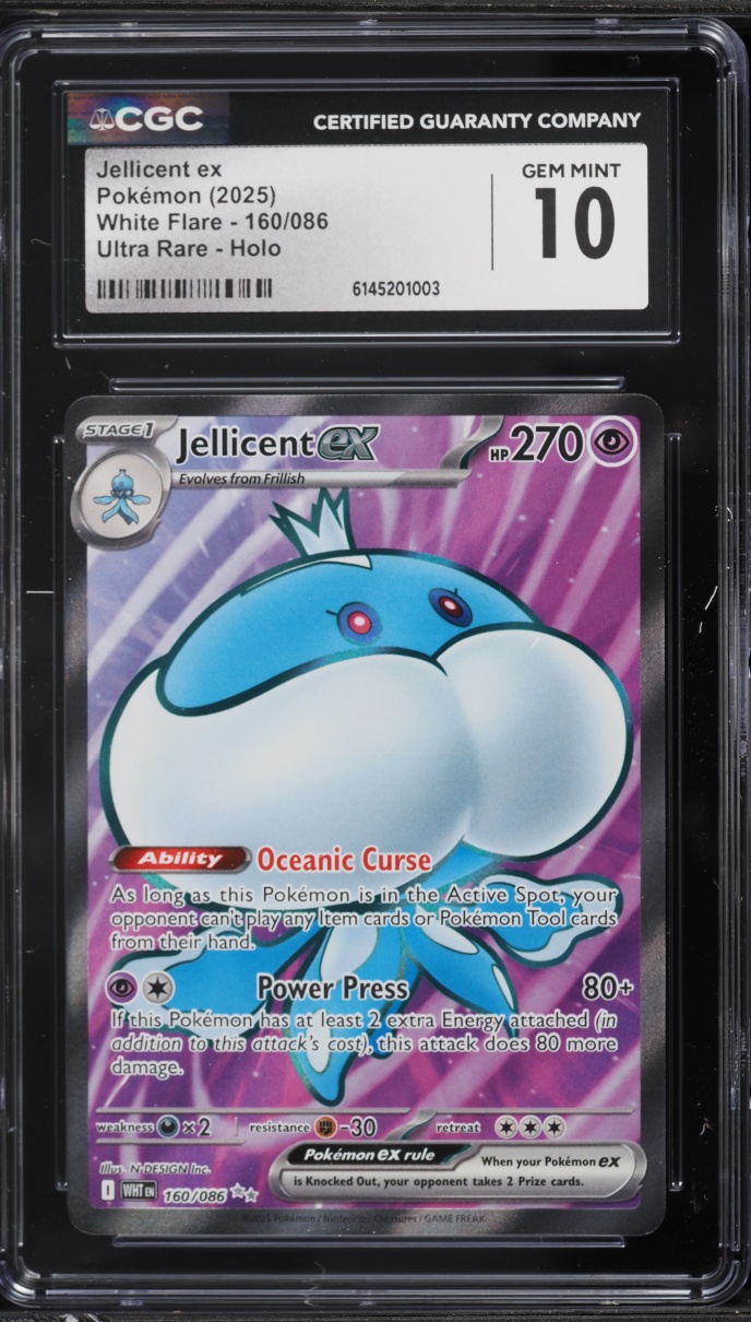2025 Pokemon Scarlet & Violet White Flare Full Art Jellicent ex #160 CGC 10 GEM MINT