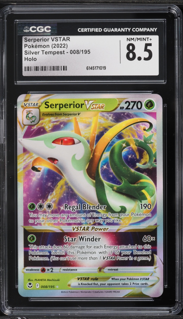 2022 Pokemon Sword & Shield Silver Tempest Holo Serperior VSTAR #8 CGC 8.5 NM-MT+