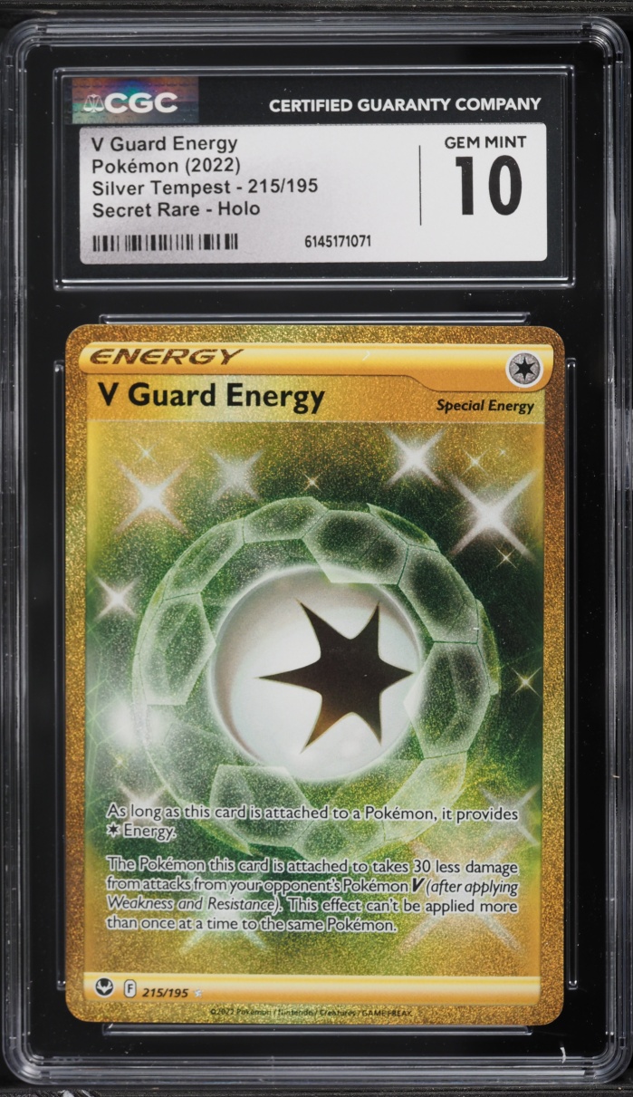 2022 Pokemon SWSH Silver Tempest Gold Rare V Guard Energy #215 CGC 10 GEM MINT