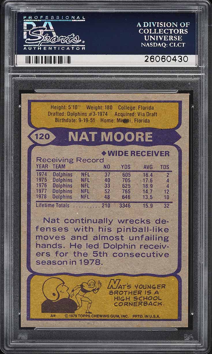 1979 Topps Football Nat Moore #120 PSA 10 GEM MINT