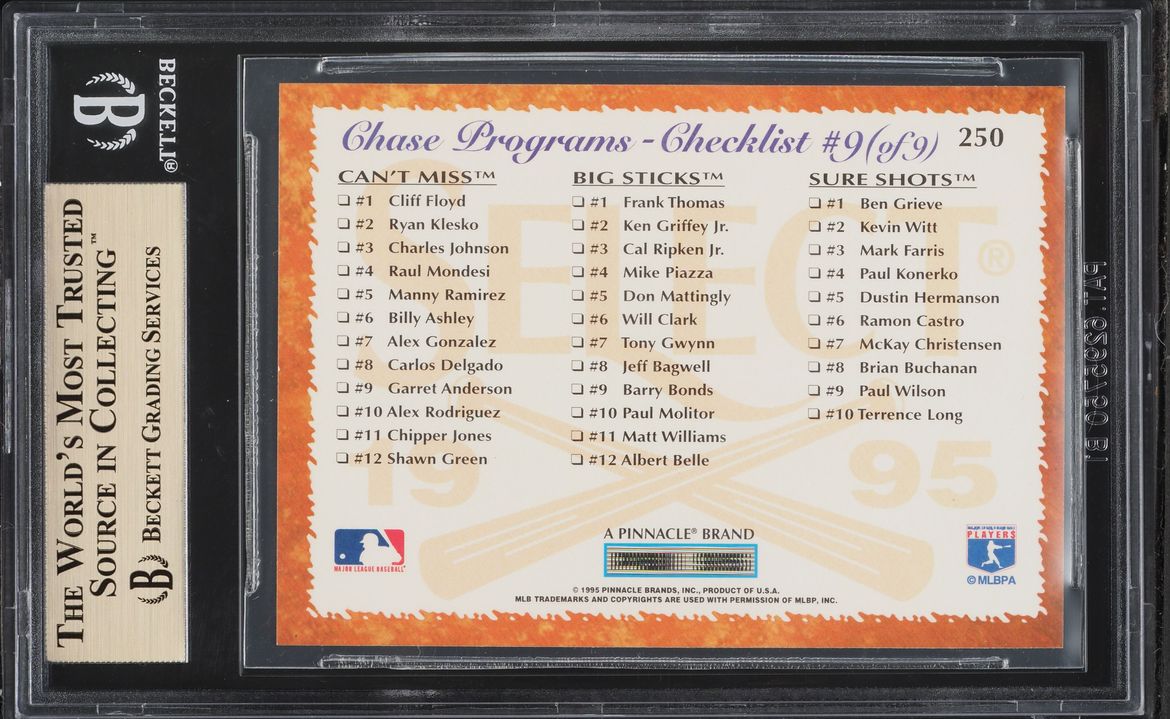 1995 Select Artist's Proofs Jeff Bagwell Frank Thomas Ken Griffey Jr. Mike Piazza #250 BGS 9.5