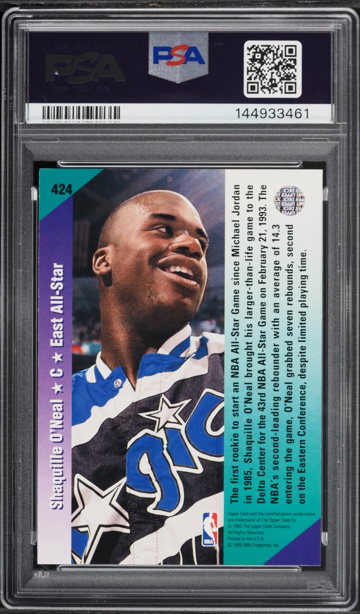 1992 Upper Deck Basketball Shaquille O'Neal ROOKIE #424 PSA 9 MINT