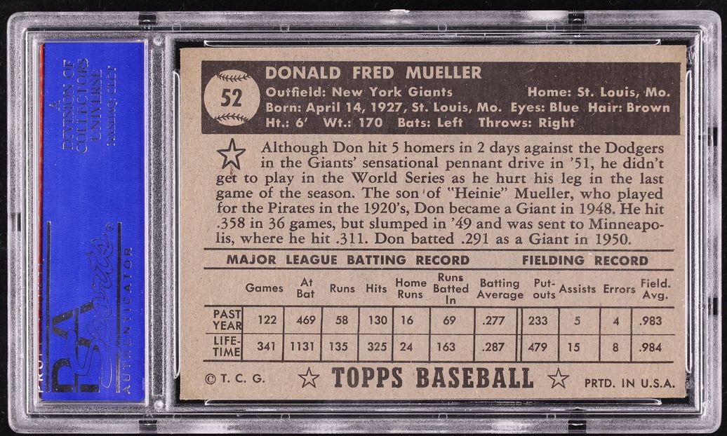 1952 Topps Don Mueller #52 PSA 6 EXMT