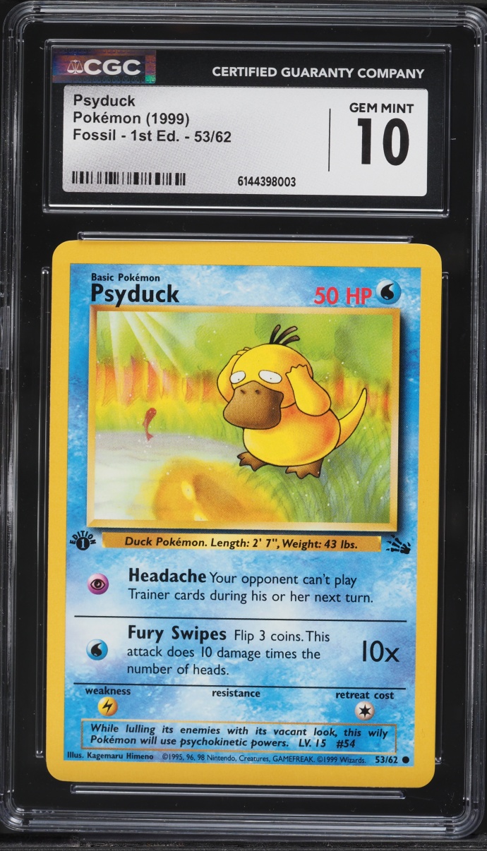 1999 Pokemon Fossil 1st Edition Psyduck #53 CGC 10 GEM MINT