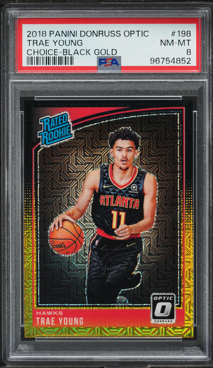 2018 Donruss Optic Choice Black Gold Trae Young ROOKIE /8 #198 PSA 8 NM-MT - Main Image