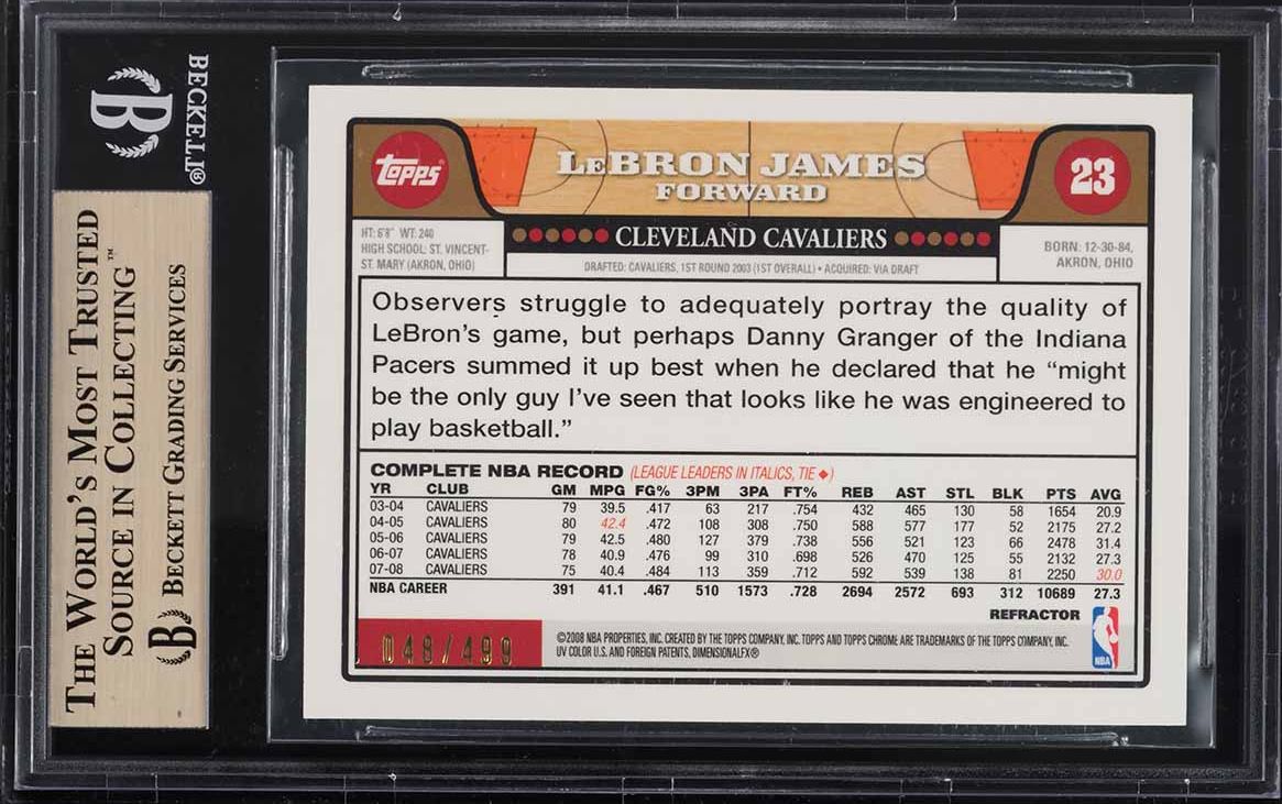 2008 Topps Chrome Orange Refractor LeBron James /499 #23 BGS 10 PRISTINE