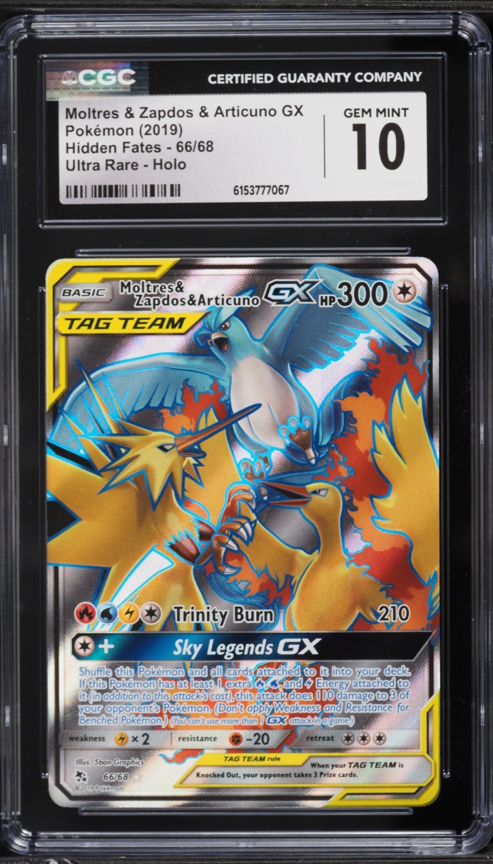 2019 Pokemon SM Hidden Fates Full Art Moltres & Zapdos & Articuno GX #66 CGC 10 GEM MINT