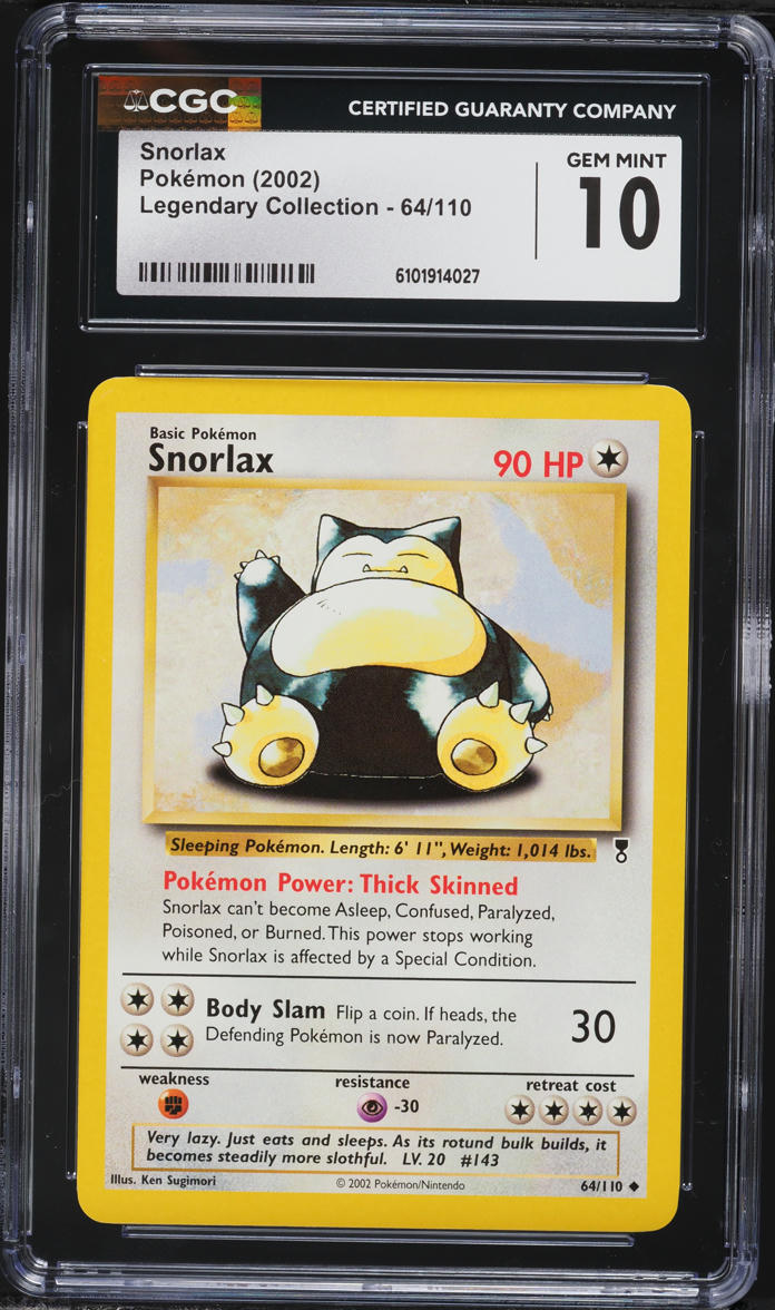 2002 Pokemon Legendary Collection Snorlax #64 CGC 10 GEM MINT