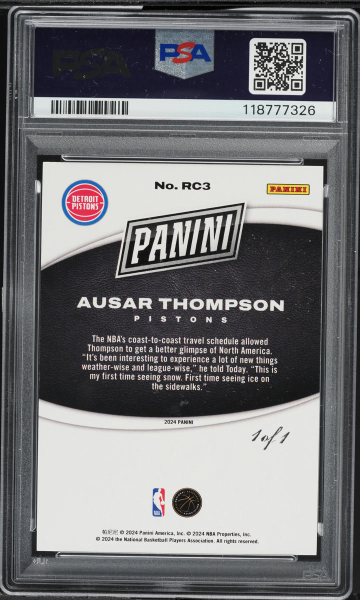 2024 Panini Black Friday Black Ausar Thompson ROOKIE 1/1 #RC3 PSA 9 MINT