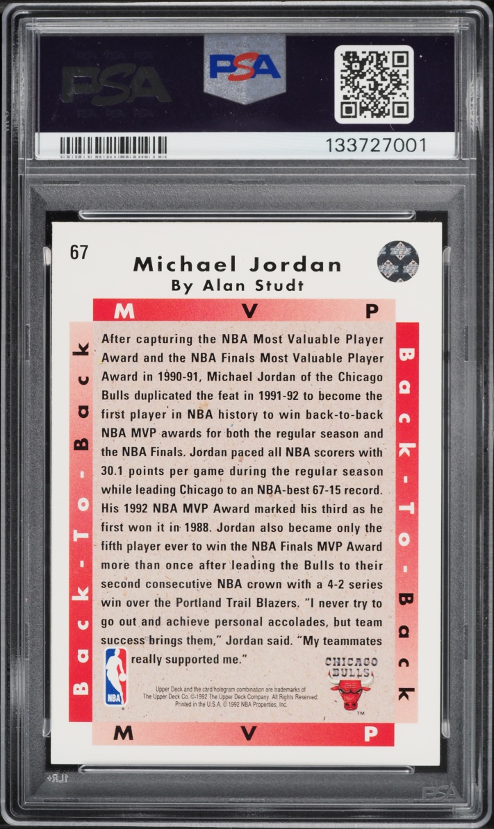 1992 Upper Deck MVP Michael Jordan #67 PSA 8 NM-MT