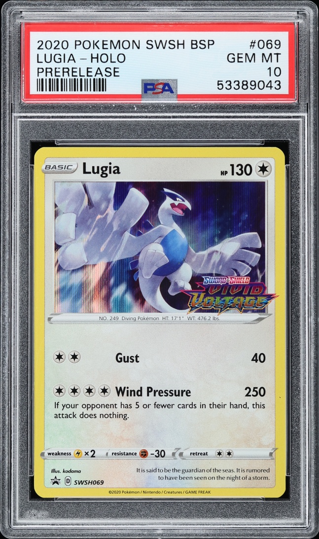 2020 Pokemon Sword & Shield Promo Vivid Voltage Prerelease Holo Lugia #69 PSA 10 GEM MINT