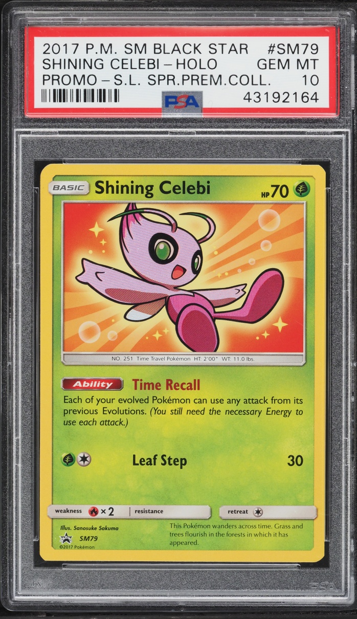 2017 Pokemon Sun & Moon Promo Shining Legends Super Premium Holo Shining Celebi #SM79 PSA 10