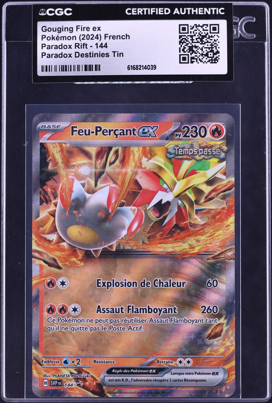 2024 Pokemon French SV Paradox Rift Paradox Destinies Tin Gouging Fire EX #144 CGC AUTH