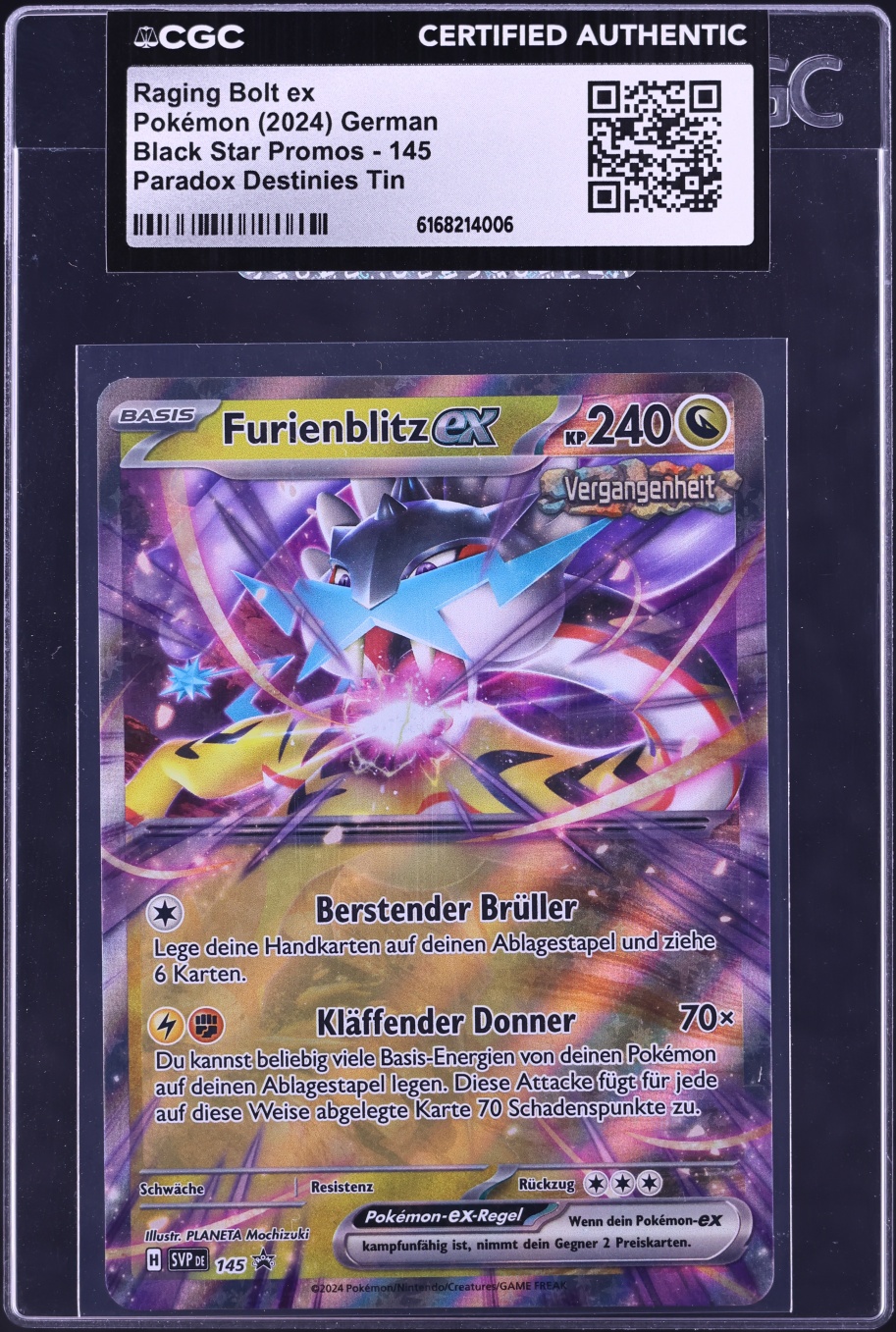 2024 Pokemon German Scarlet & Violet Promo Paradox Destinies Tin Raging Bolt ex #145 CGC AUTH