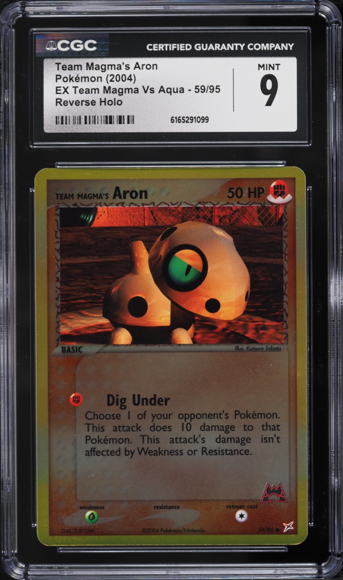 2004 Pokemon EX Team Magma Vs Aqua Reverse Holo Team Magma's Aron #59 CGC 9 MINT