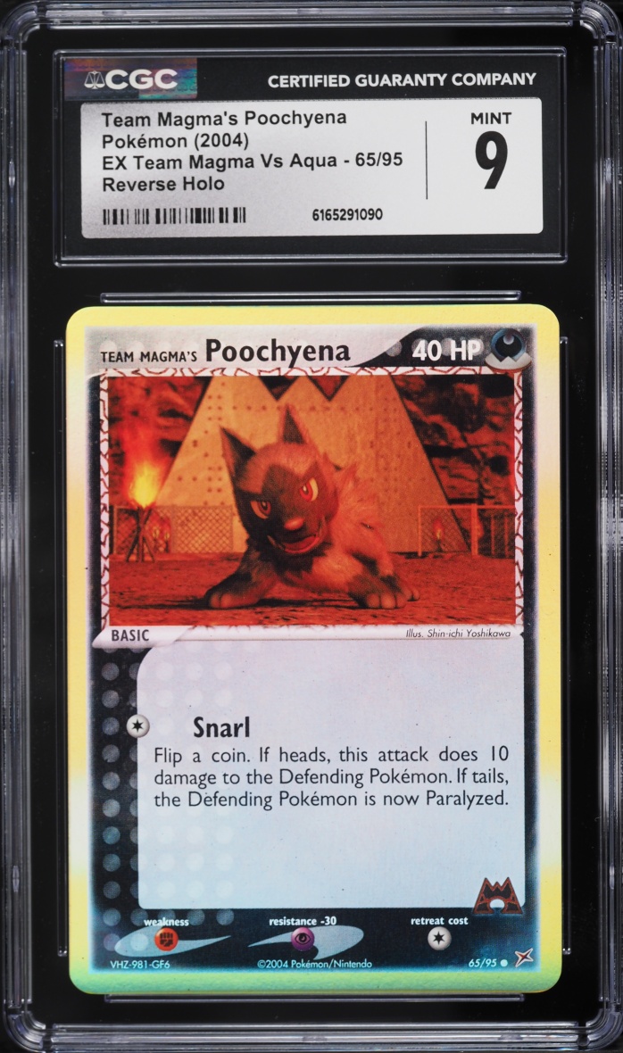 2004 Pokemon EX Team Magma Vs Aqua Reverse Holo Team Magma's Poochyena #65 CGC 9 MINT