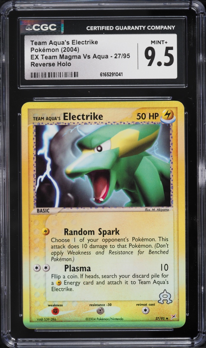 2004 Pokemon EX Team Magma Vs Aqua Reverse Holo Team Aqua's Electrike #27 CGC 9.5 MINT+