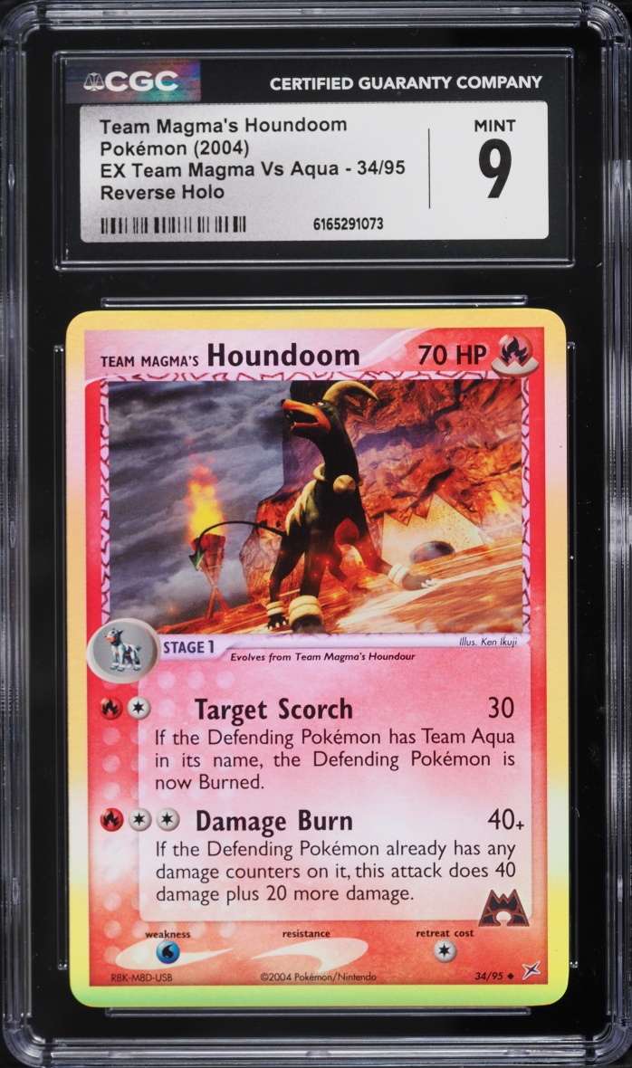 2004 Pokemon EX Team Magma VS Aqua Reverse Holo Team Magma's Houndoom #34 CGC 9 MINT