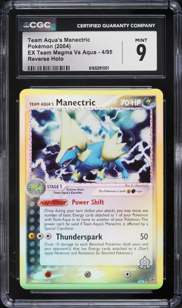 2004 Pokemon EX Team Magma Vs Aqua Reverse Holo Team Aqua's Manectric #4 CGC 9 MINT