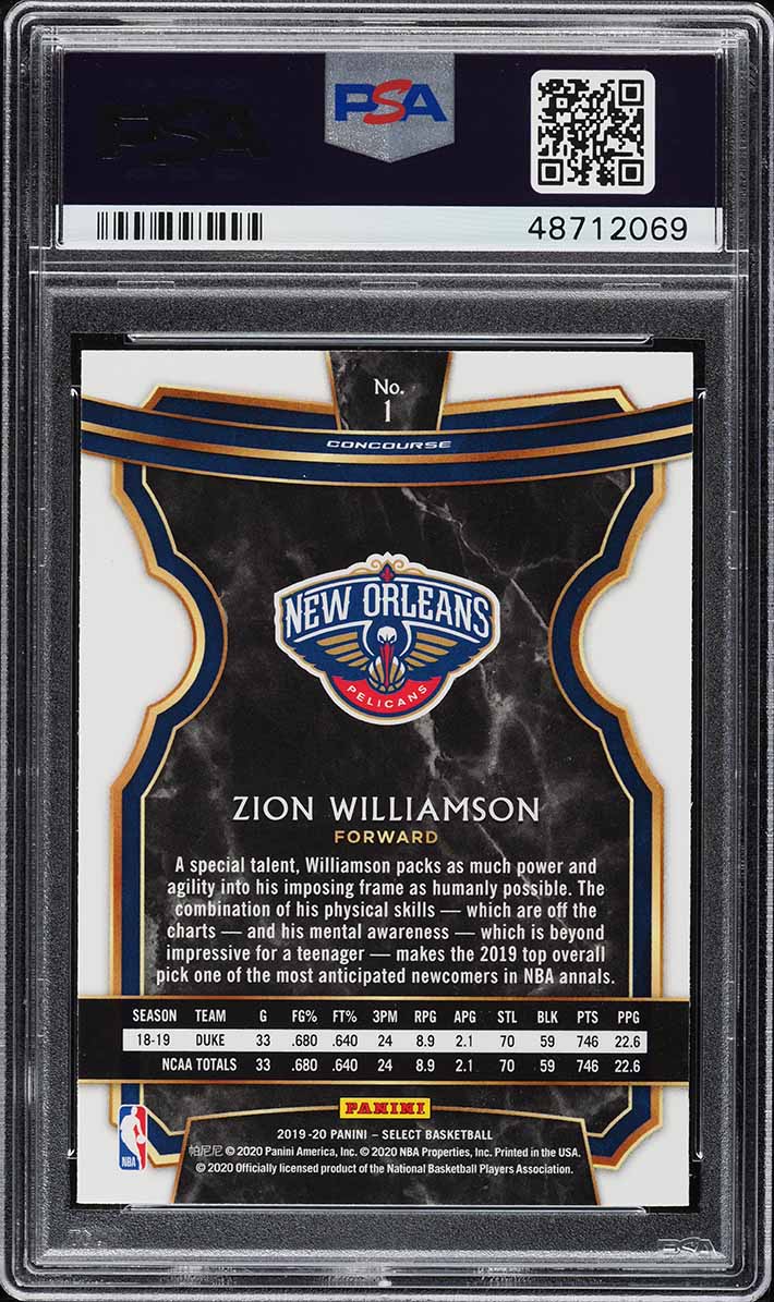 2019 Select Concourse Zion Williamson ROOKIE #1 PSA 10 GEM MINT