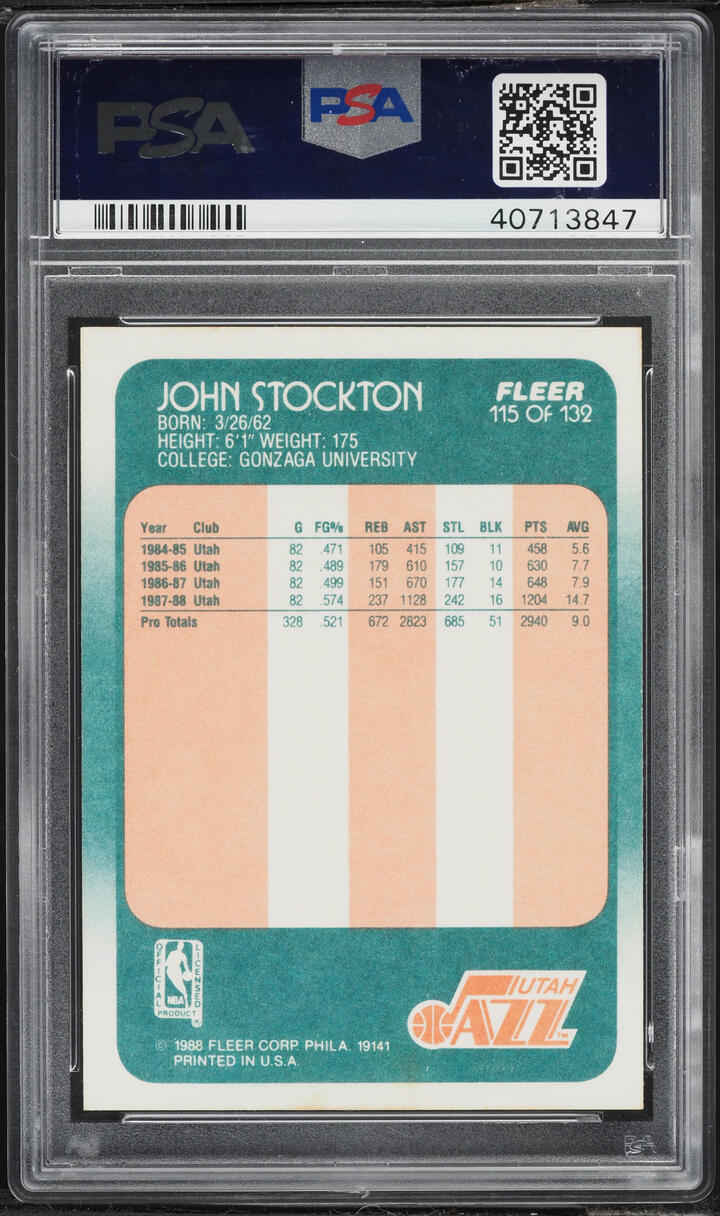 1988 Fleer Basketball John Stockton ROOKIE #115 PSA 10 GEM MINT