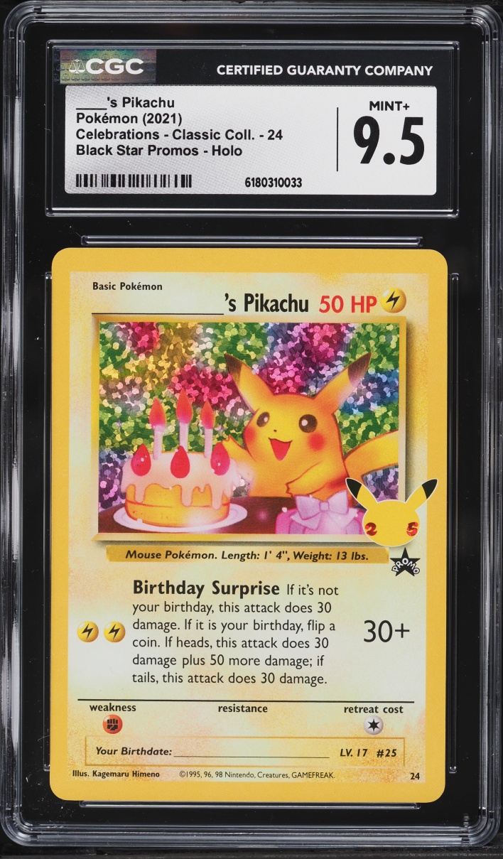 2021 Pokemon Sword & Shield Promo Celebrations Classic Holo Birthday Pikachu #24 CGC 9.5 MINT+