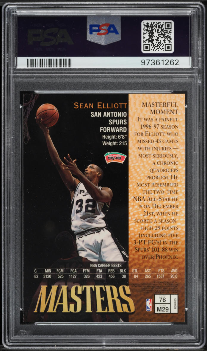 1997 Finest w/ Coating Sean Elliott #78 PSA 8 NM-MT