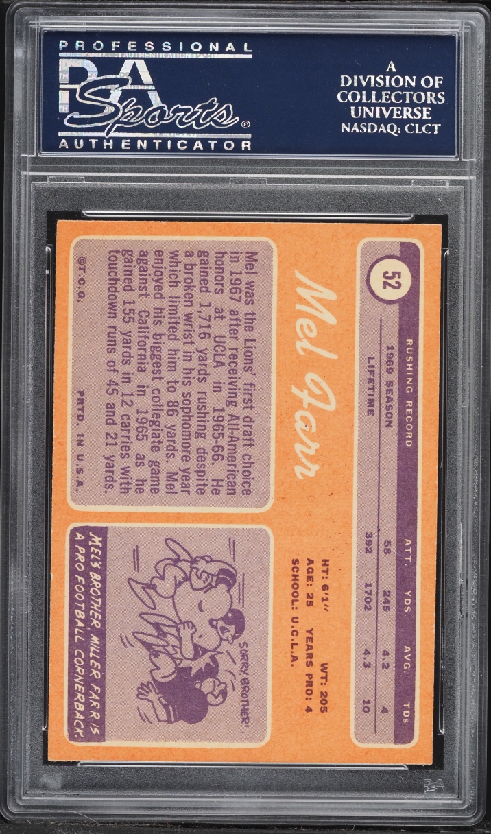 1970 Topps Football Mel Farr #52 PSA 8 NM-MT