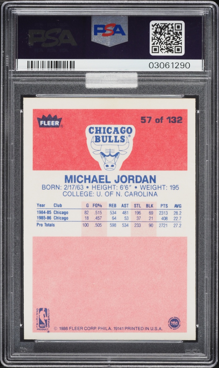 1986 Fleer Basketball Michael Jordan ROOKIE #57 MBA PSA 8 NM-MT