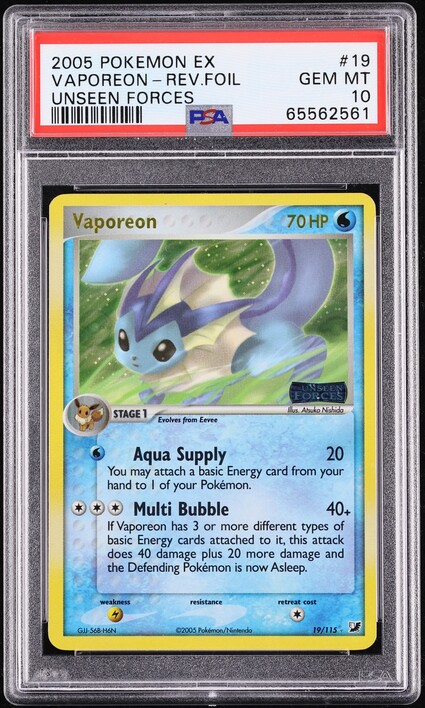 2005 Pokemon EX Unseen Forces Reverse Holo Vaporeon #19 PSA 10 GEM MINT