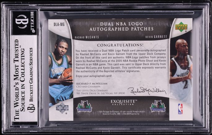 2005 Exquisite Collection Dual Rashad McCants Kevin Garnett LOGOMAN PATCH AUTO 1/1 BAS BGS AUTH